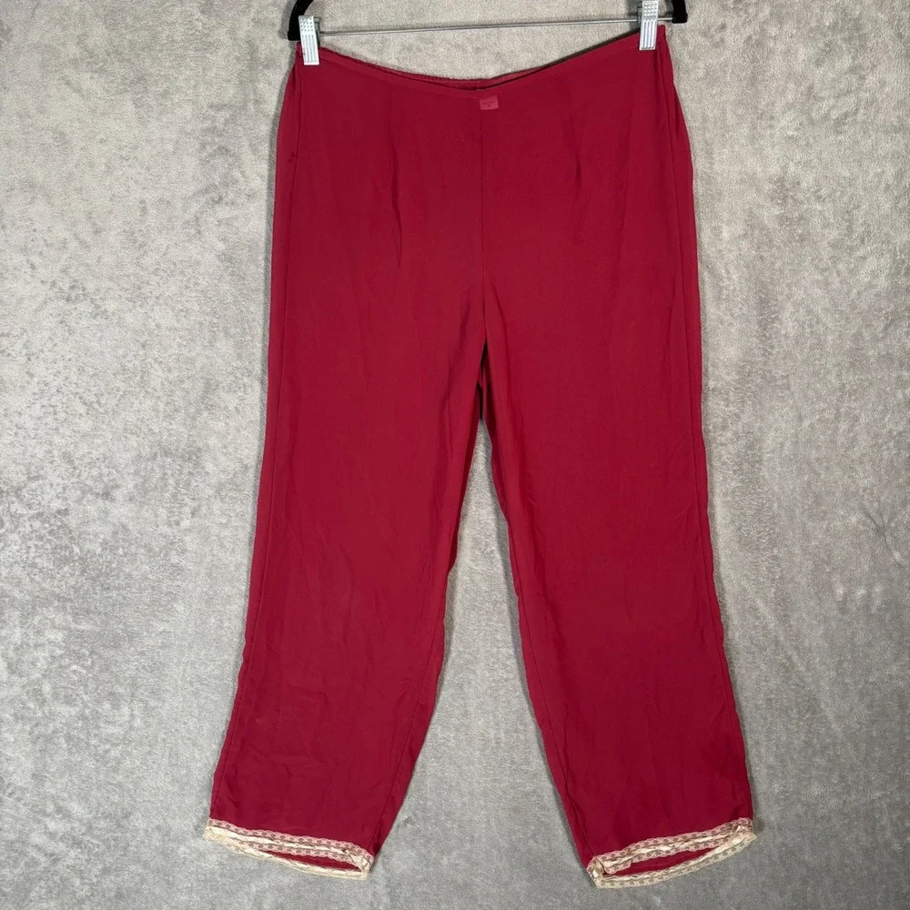 Vintage Victoria's Secret Burgundy Red Babydoll Cami Pajama Set Lace‎ Trim M Y2K